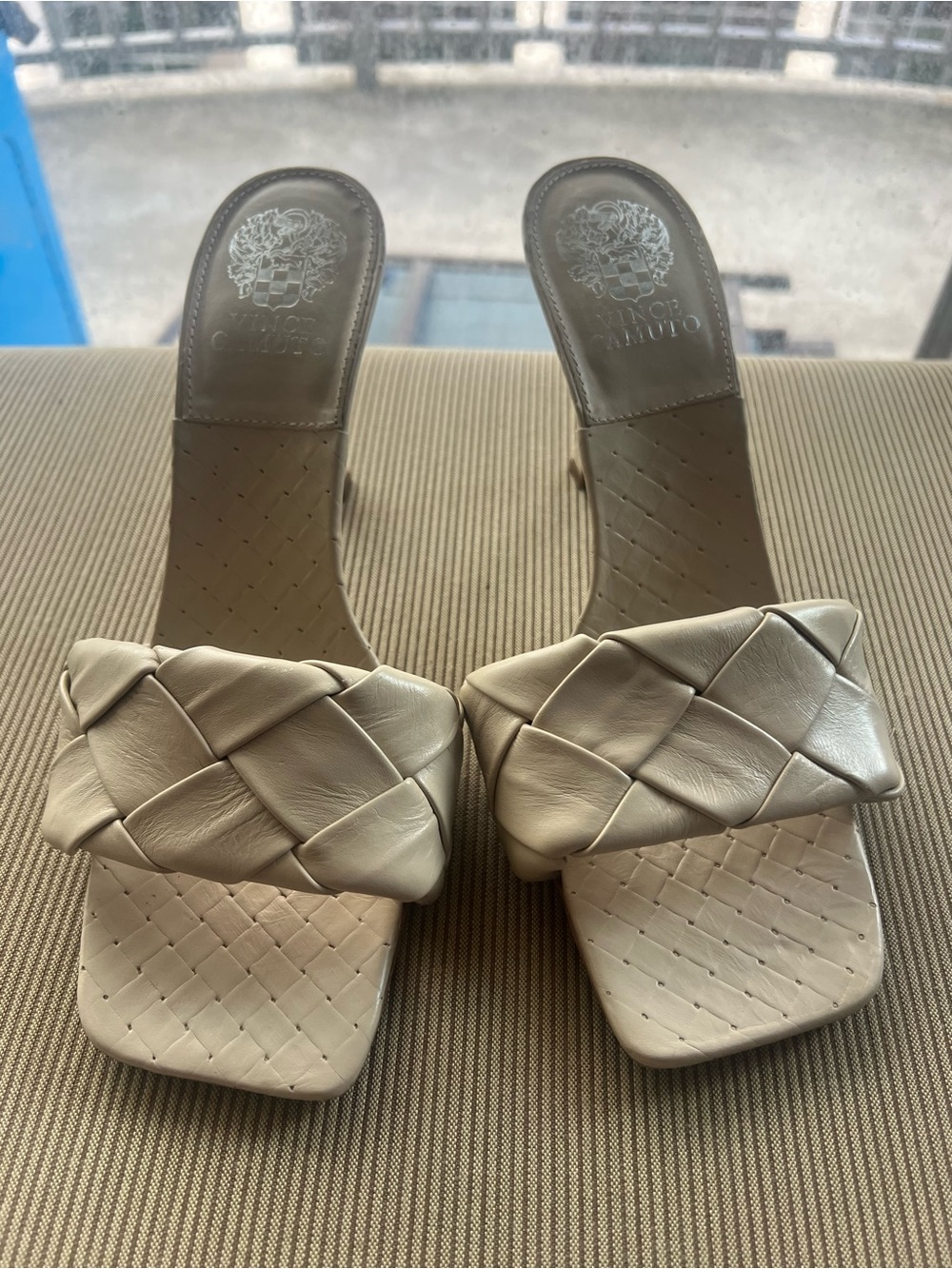 Vince Camuto Woven Square-Toe Slide Sandals in Cream - Female Shoes